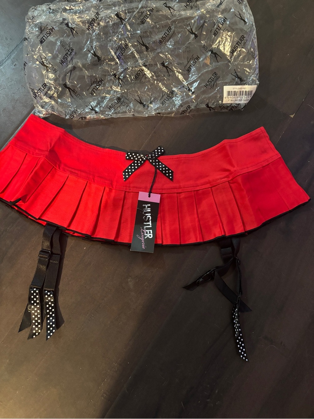 Hustler micro mini skirt with garters NWT 5 inch red one size  Y2K vintage